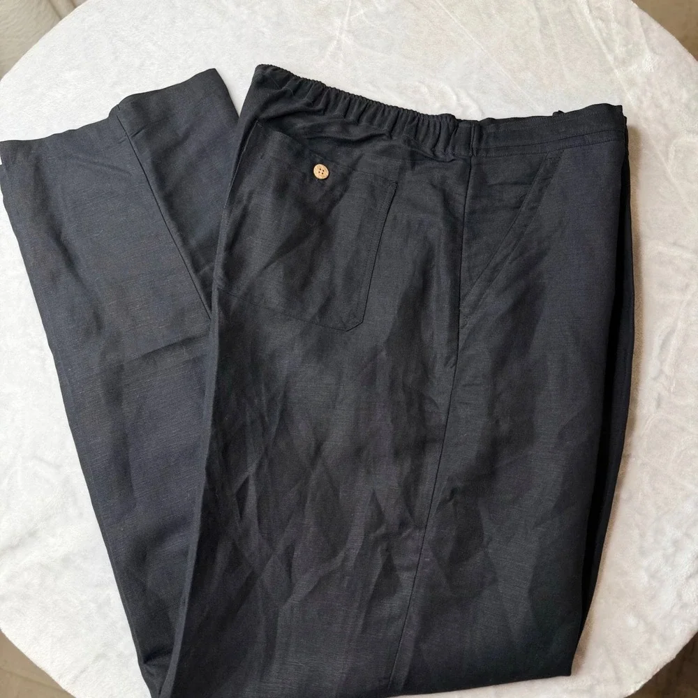 Cubavera Mens Large Black Linen Blend Drawstring Elastic Waist Pants 34